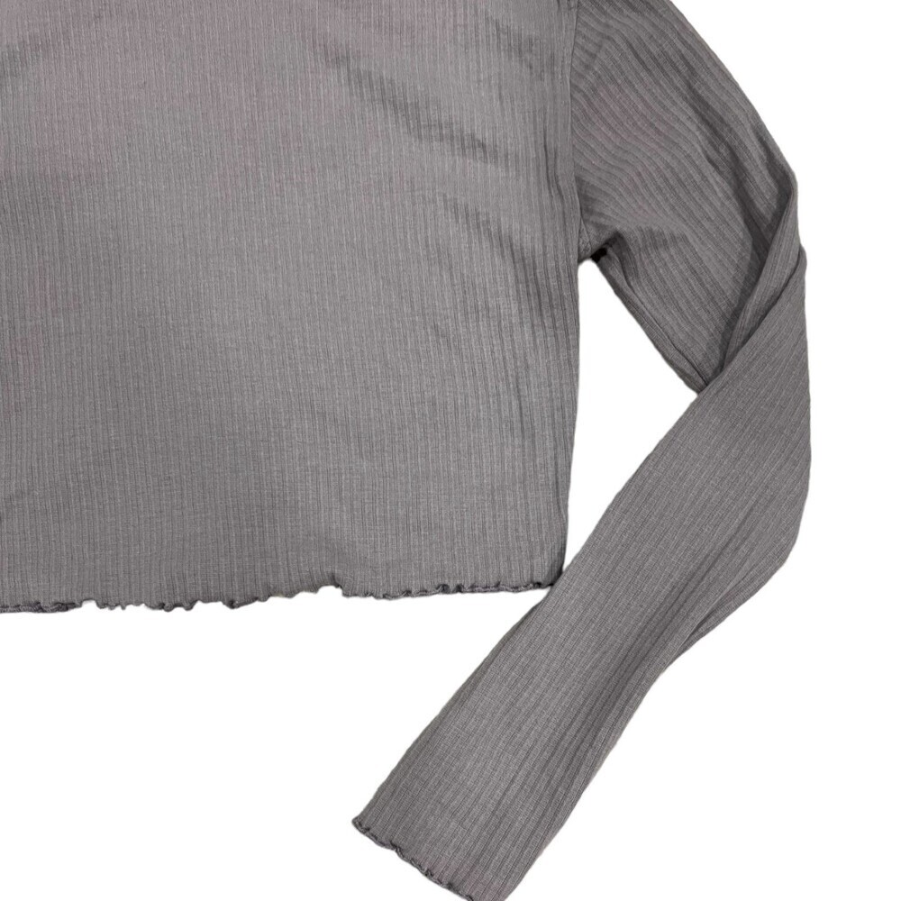Missguided Purple Ribbed Long Sleeve Crop Top 6 - Picture 2 of 3